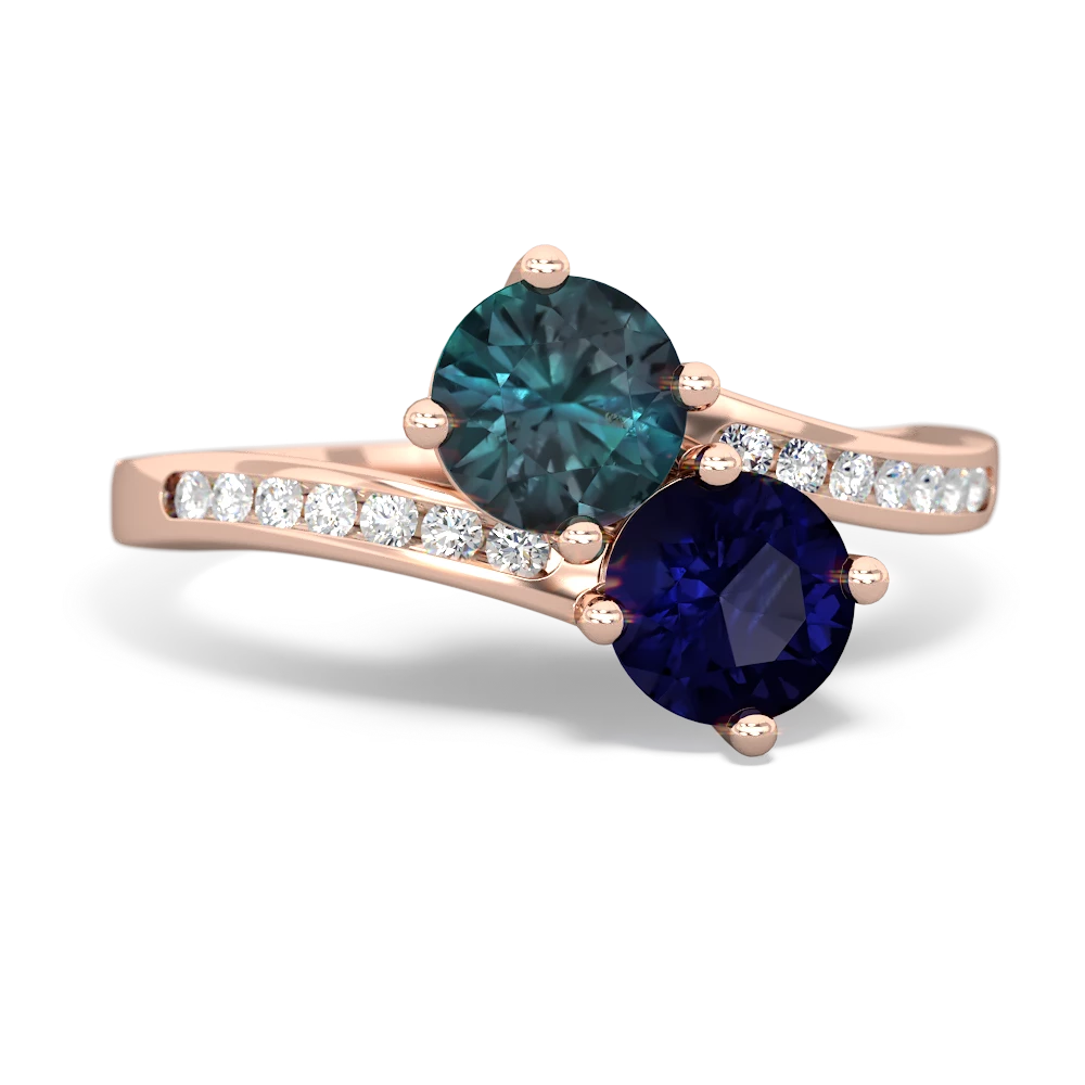 Alexandrite Channel Set Two Stone 14K Rose Gold ring R5303