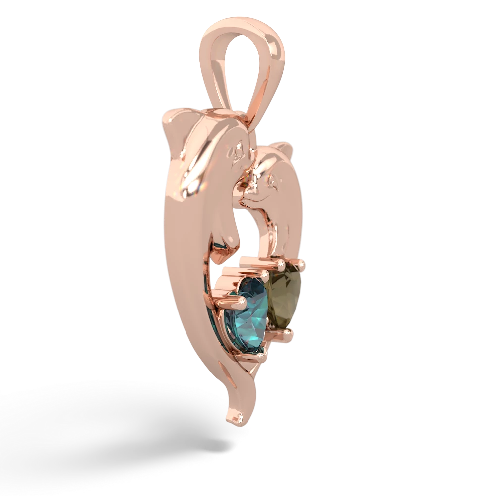 Alexandrite Dolphin Heart 14K Rose Gold pendant P5820