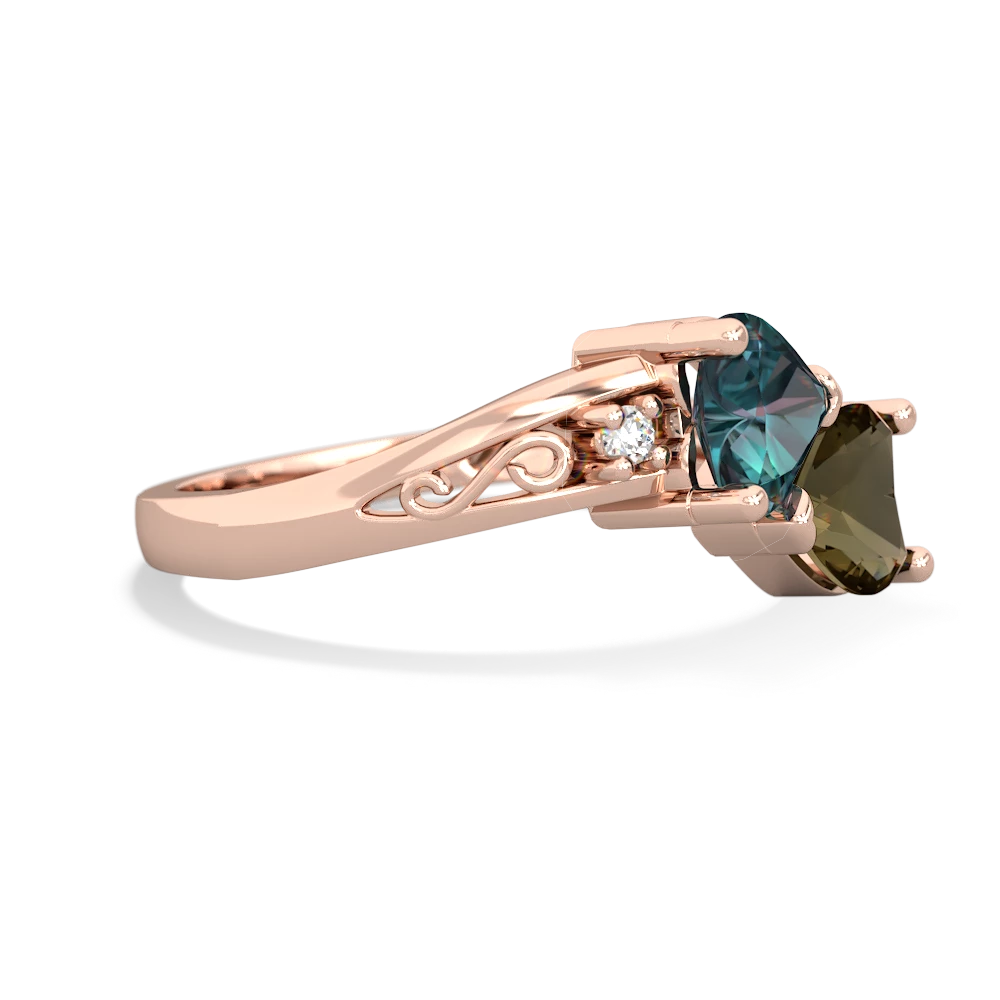 Alexandrite Snuggling Hearts 14K Rose Gold ring R2178