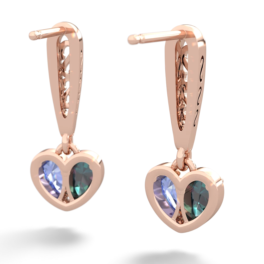 Alexandrite Filligree Heart 14K Rose Gold earrings E5070