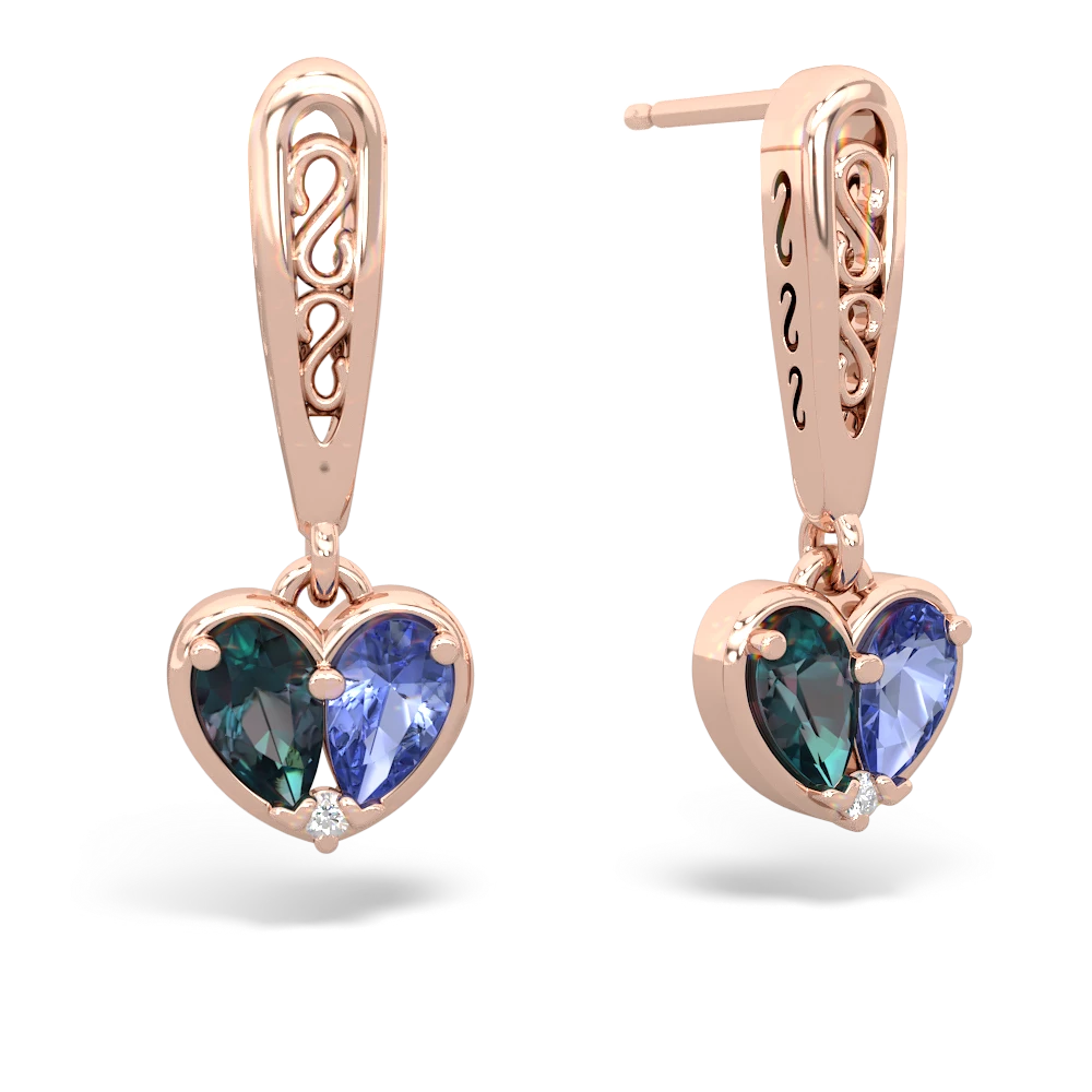 Alexandrite Filligree Heart 14K Rose Gold earrings E5070