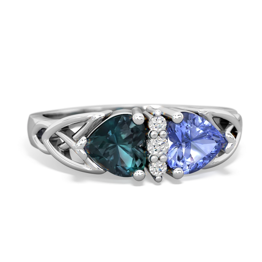 Alexandrite Celtic Knot Double Heart 14K White Gold ring R5040