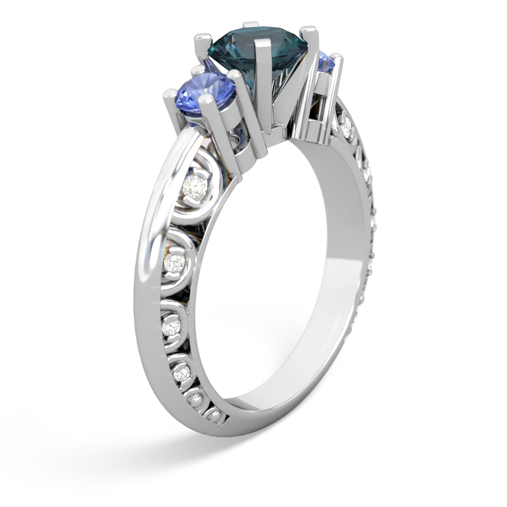 Alexandrite Art Deco Eternal Embrace Engagement 14K White Gold ring C2003