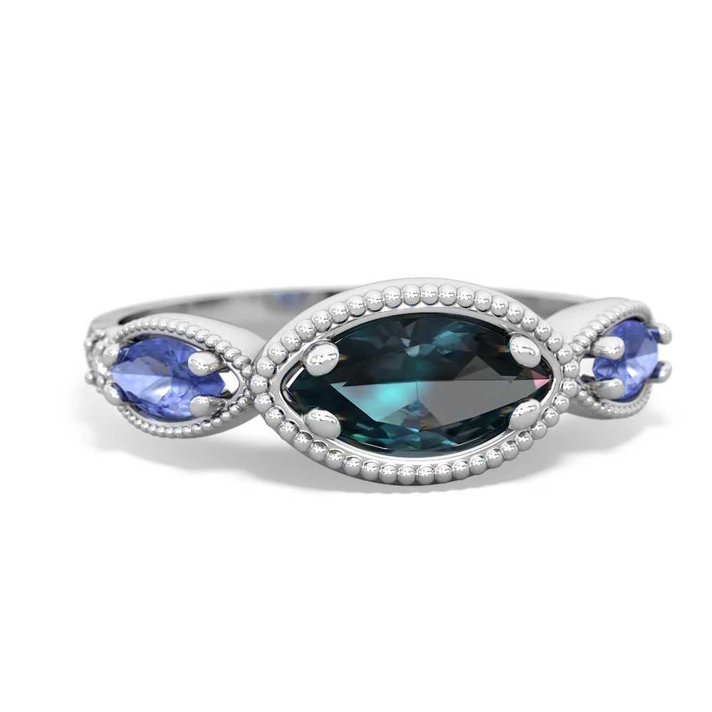 Alexandrite Milgrain Marquise 14K White Gold ring R5700