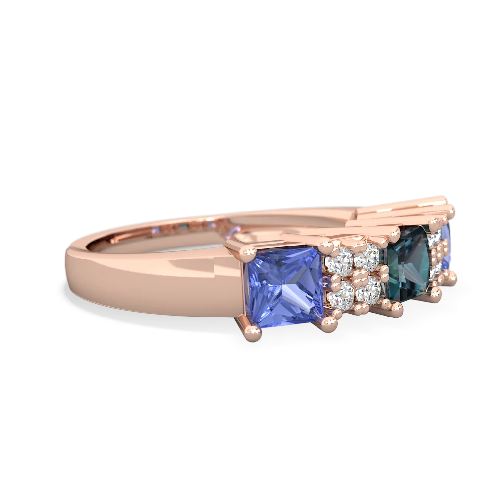 Alexandrite Three Stone Diamond Cluster 14K Rose Gold ring R2592