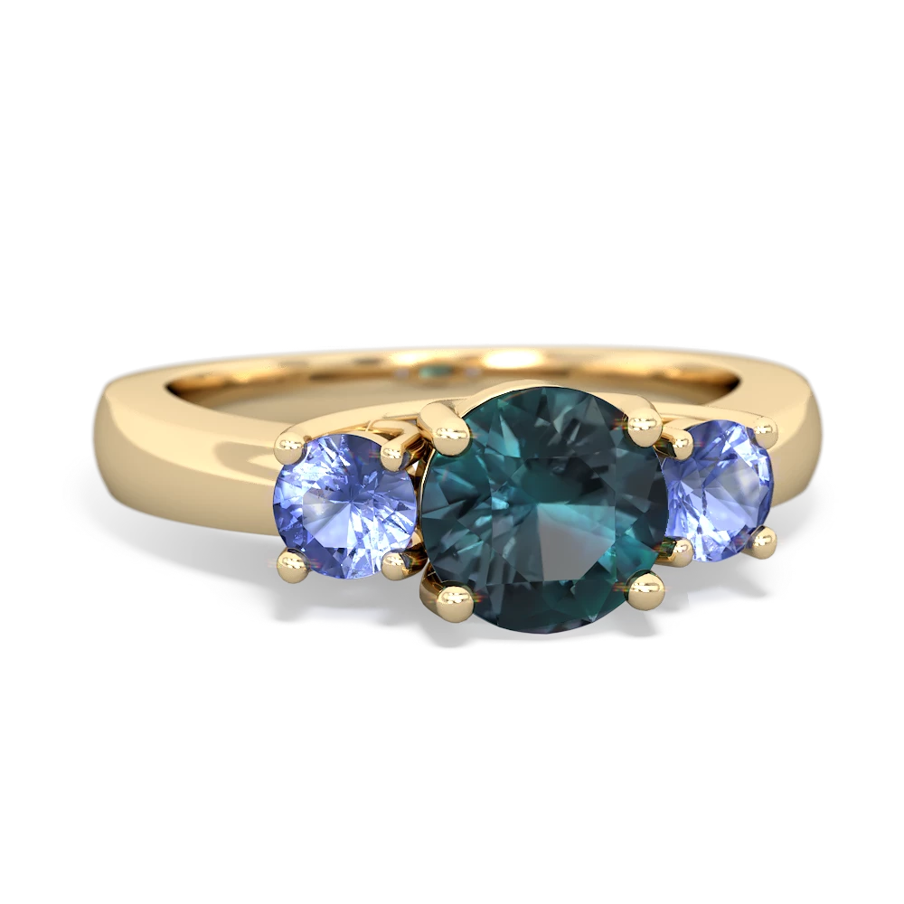 Alexandrite Three Stone Round Trellis 14K Yellow Gold ring R4018