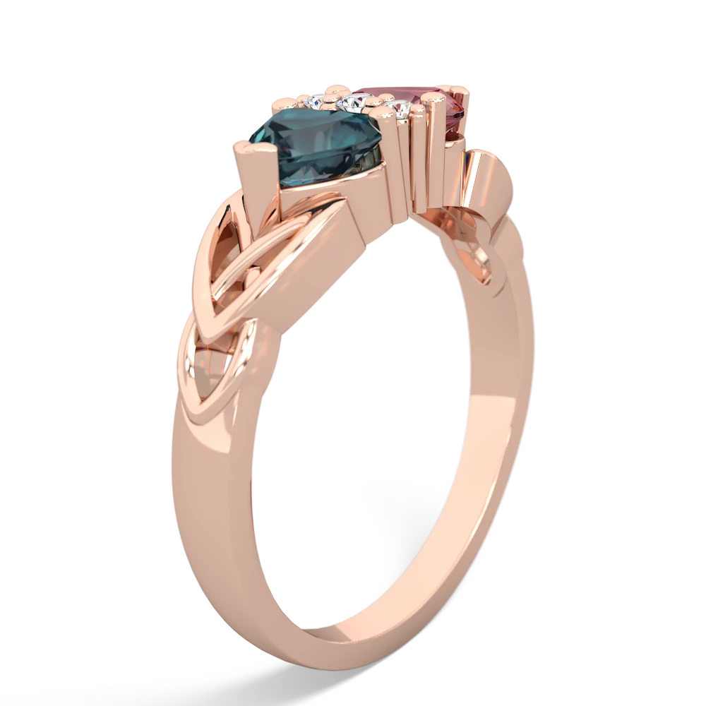 Alexandrite Celtic Knot Double Heart 14K Rose Gold ring R5040