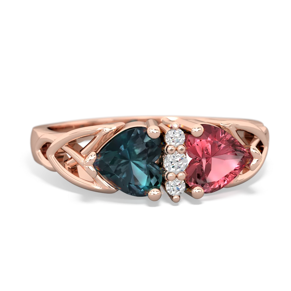 Alexandrite Celtic Knot Double Heart 14K Rose Gold ring R5040