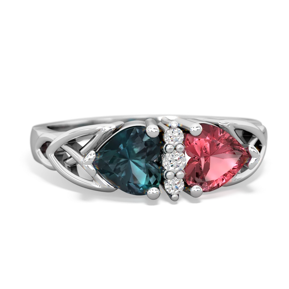 Alexandrite Celtic Knot Double Heart 14K White Gold ring R5040