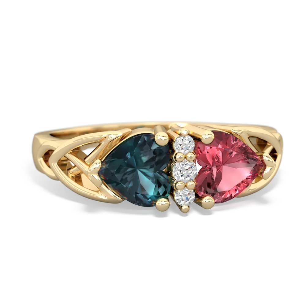 Alexandrite Celtic Knot Double Heart 14K Yellow Gold ring R5040