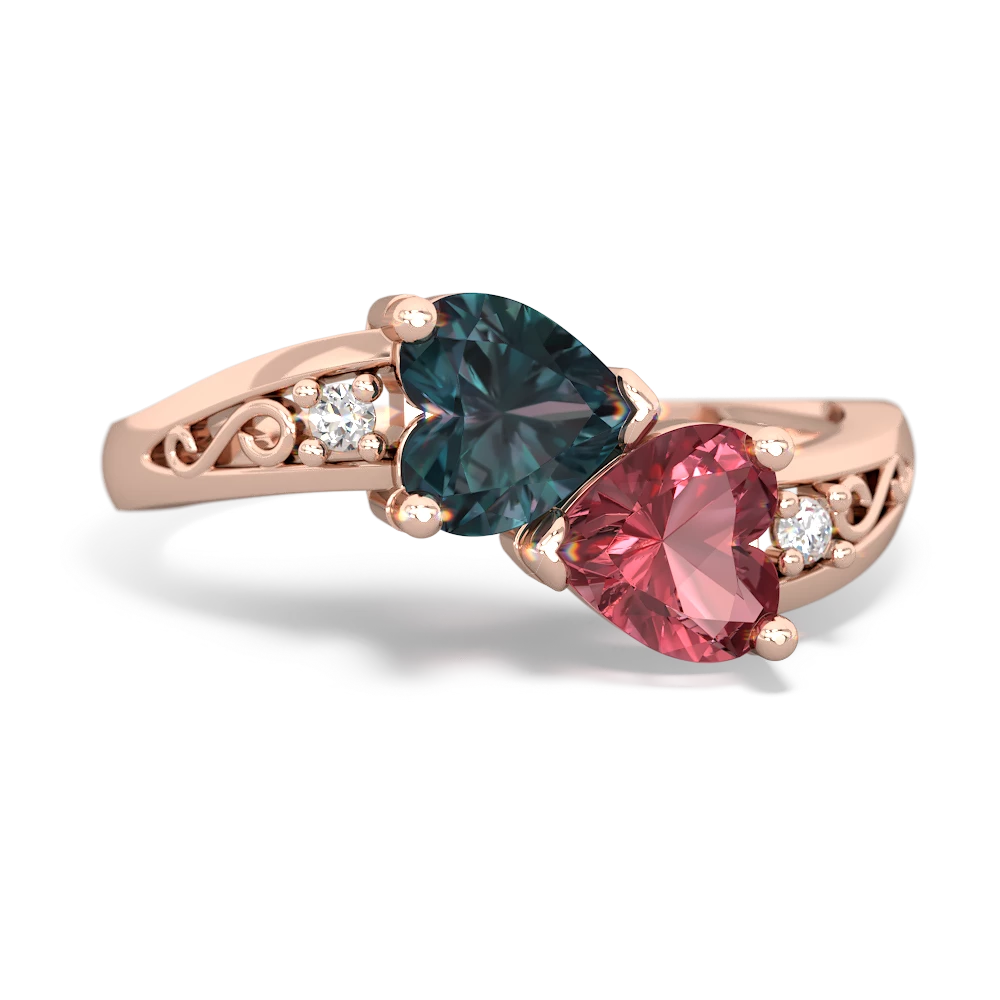 Alexandrite Snuggling Hearts 14K Rose Gold ring R2178