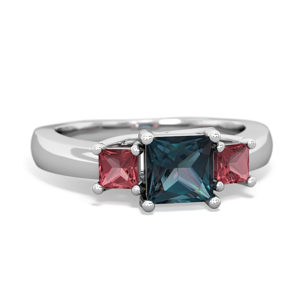 Alexandrite Three Stone Trellis 14K White Gold ring R4015