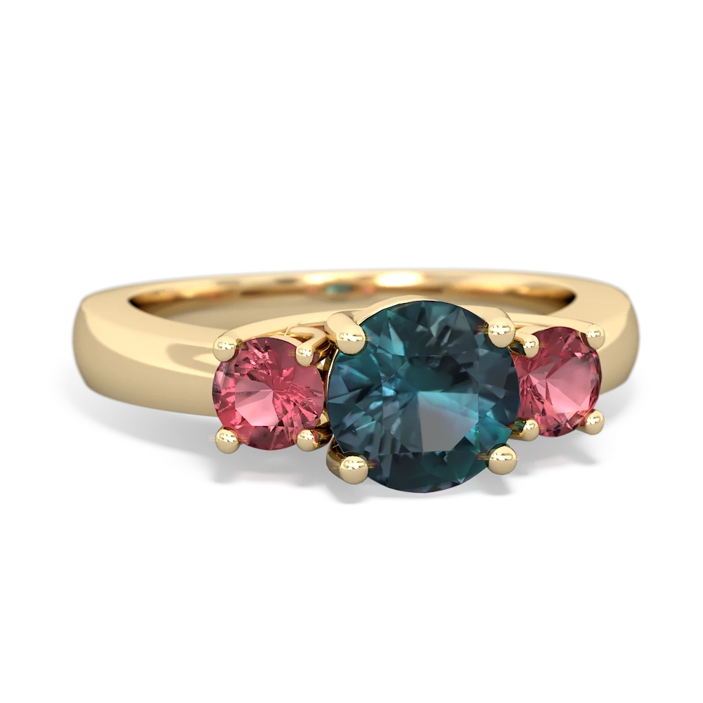 Alexandrite Three Stone Round Trellis 14K Yellow Gold ring R4018