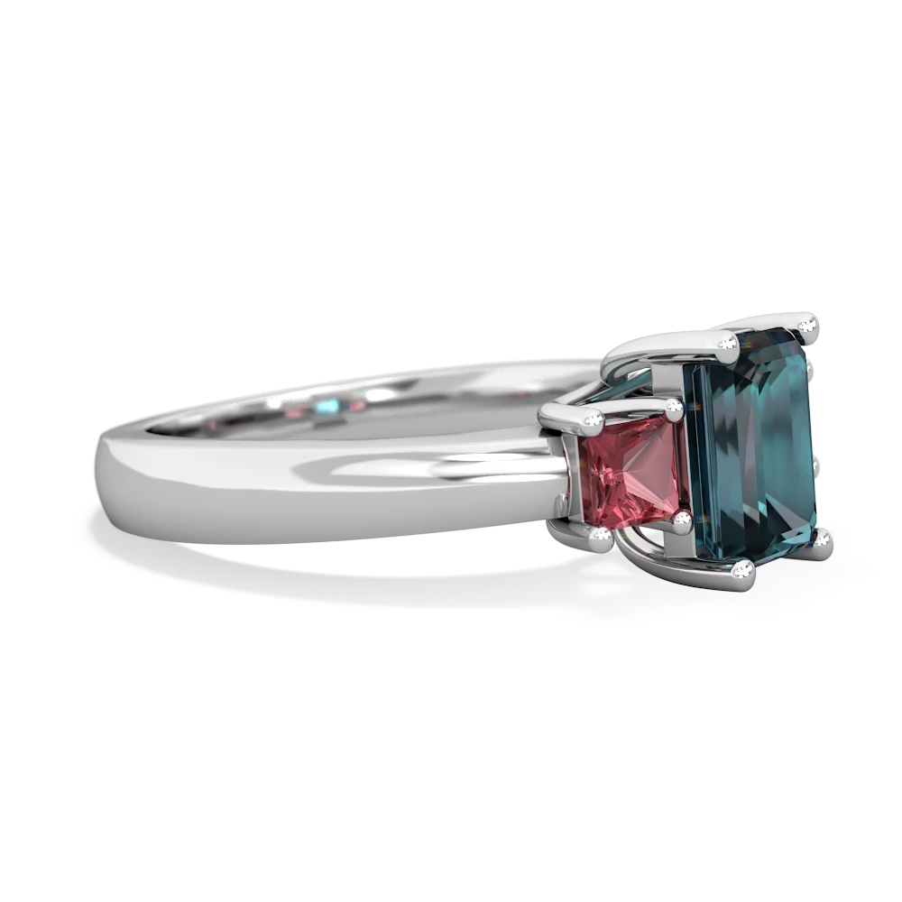 Alexandrite Three Stone Emerald-Cut Trellis 14K White Gold ring R4021