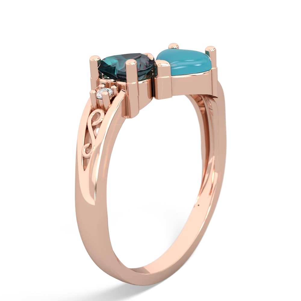 Alexandrite Snuggling Hearts 14K Rose Gold ring R2178