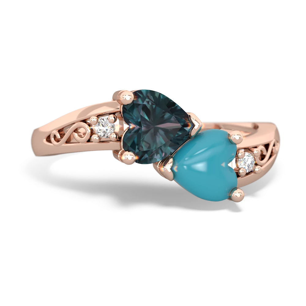 Alexandrite Snuggling Hearts 14K Rose Gold ring R2178