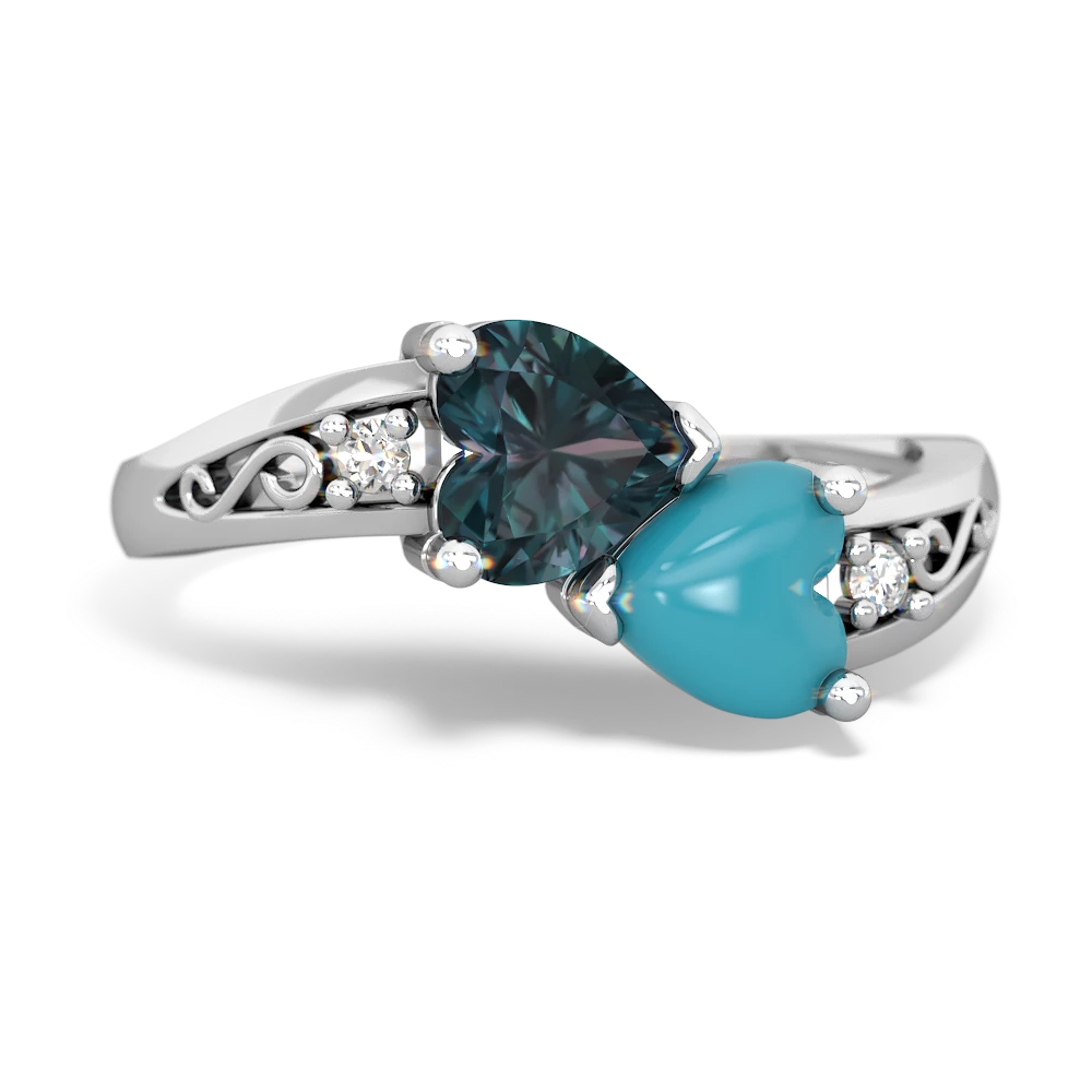 Alexandrite Snuggling Hearts 14K White Gold ring R2178