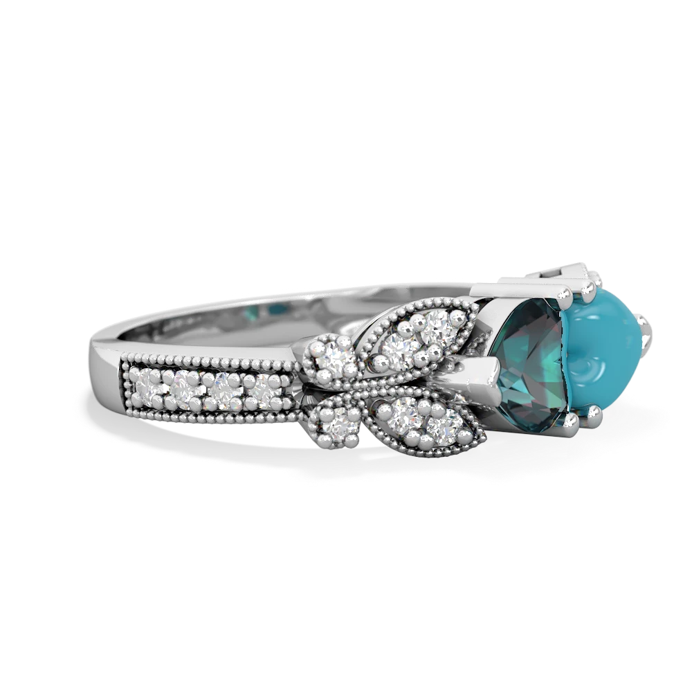 Alexandrite Diamond Butterflies 14K White Gold ring R5601