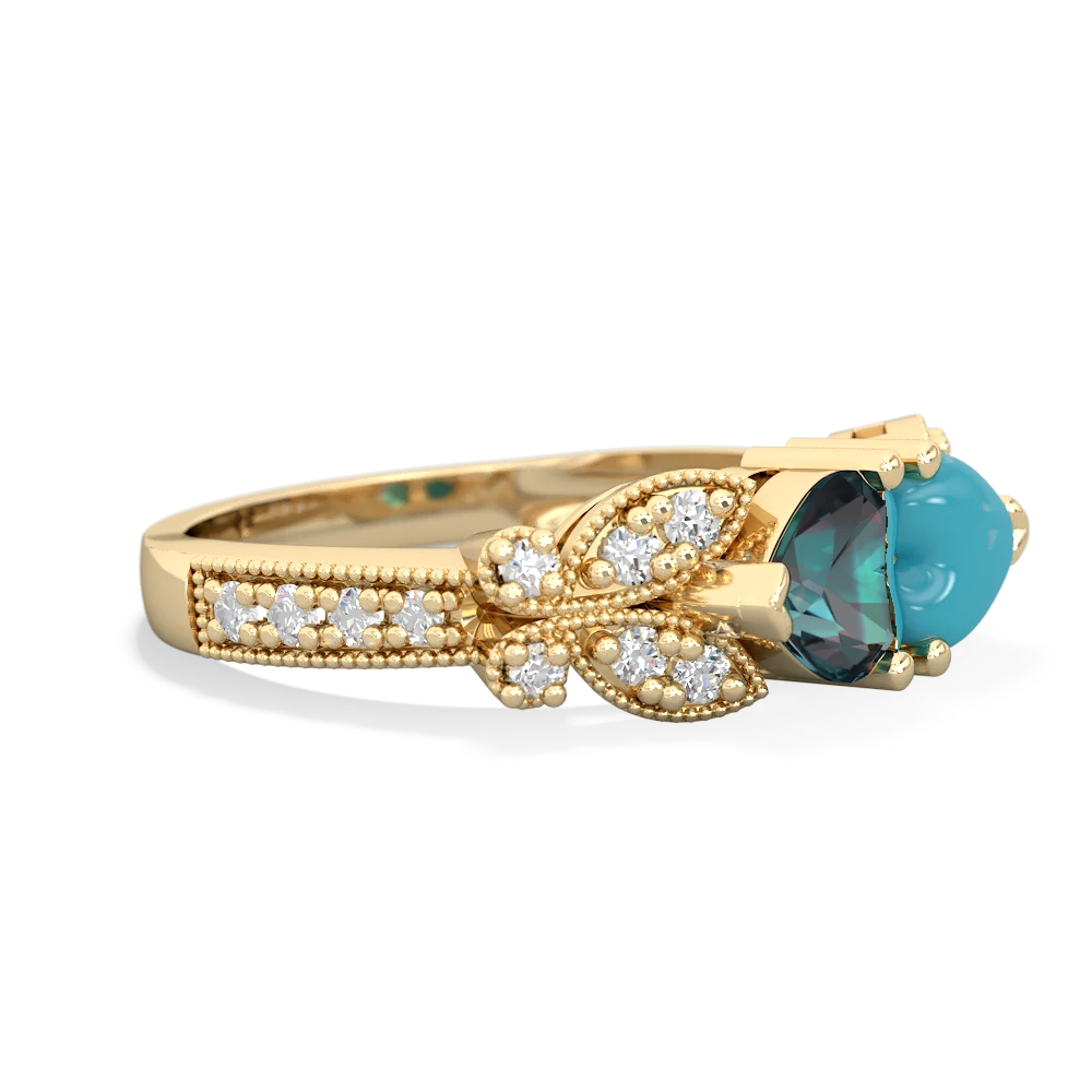 Alexandrite Diamond Butterflies 14K Yellow Gold ring R5601