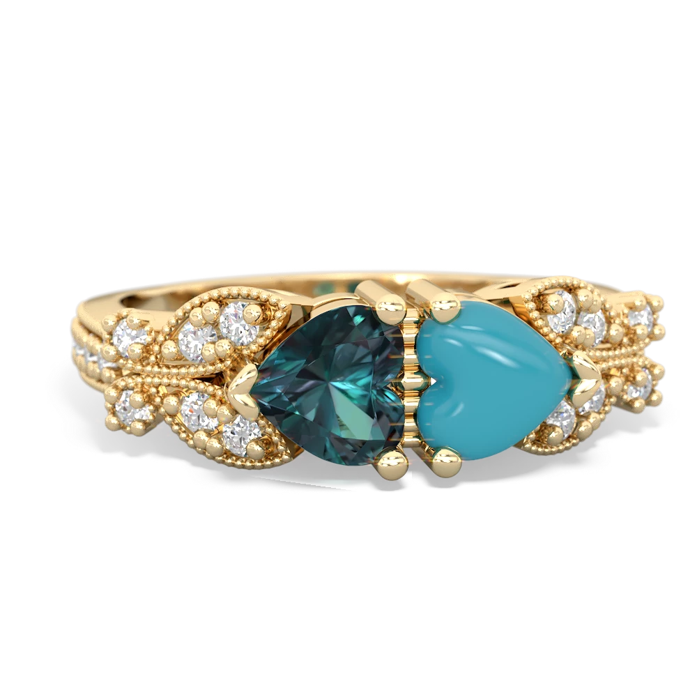 Alexandrite Diamond Butterflies 14K Yellow Gold ring R5601