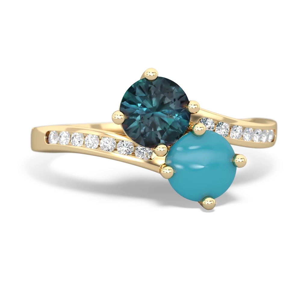 Alexandrite Channel Set Two Stone 14K Yellow Gold ring R5303