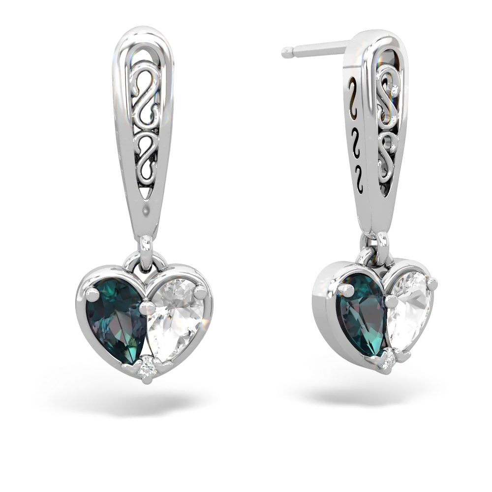 Alexandrite Filligree Heart 14K White Gold earrings E5070