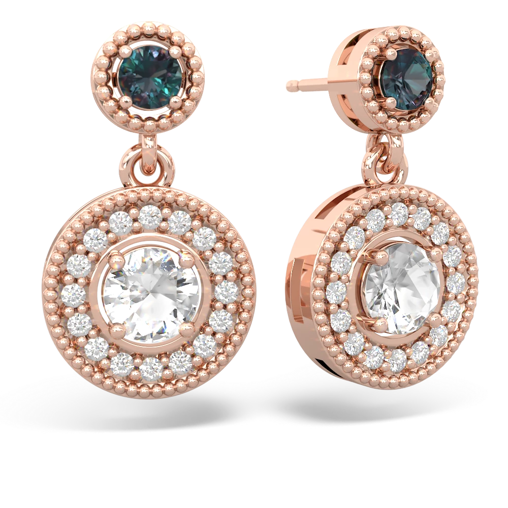 Alexandrite Halo Dangle 14K Rose Gold earrings E5319