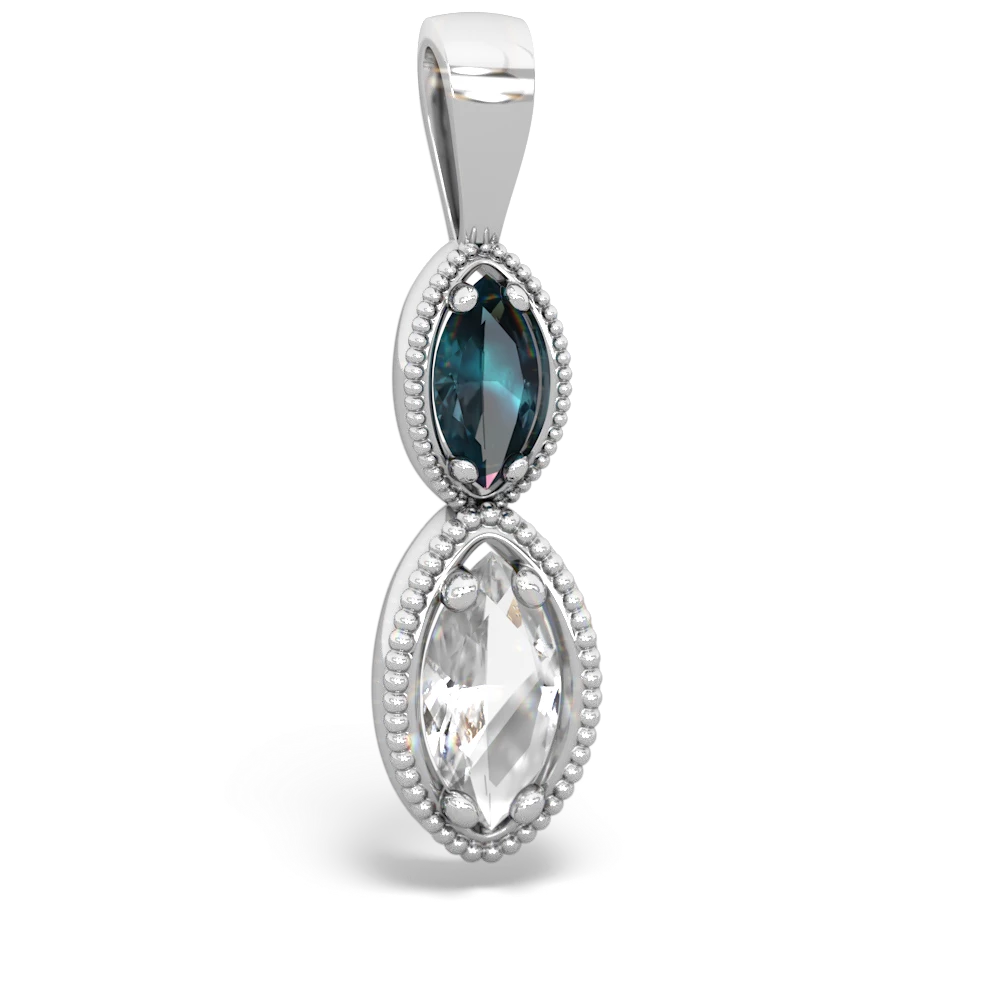 Alexandrite Antique-Style Halo 14K White Gold pendant P5700