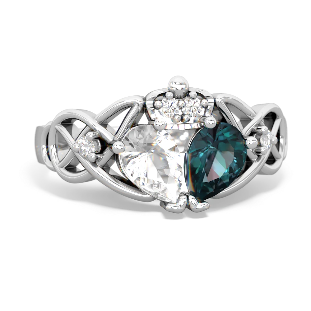 Alexandrite 'One Heart' Celtic Knot Claddagh 14K White Gold ring R5322