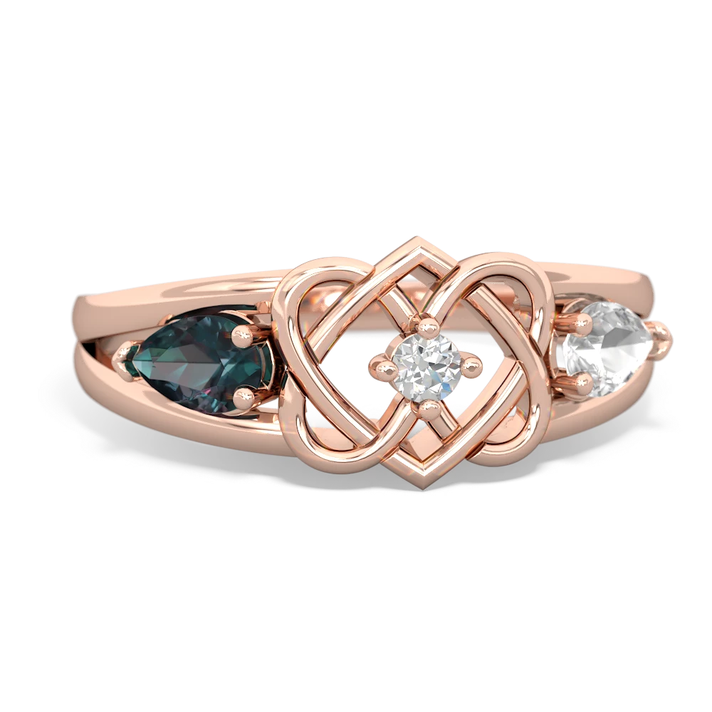 Alexandrite Hearts Intertwined 14K Rose Gold ring R5880