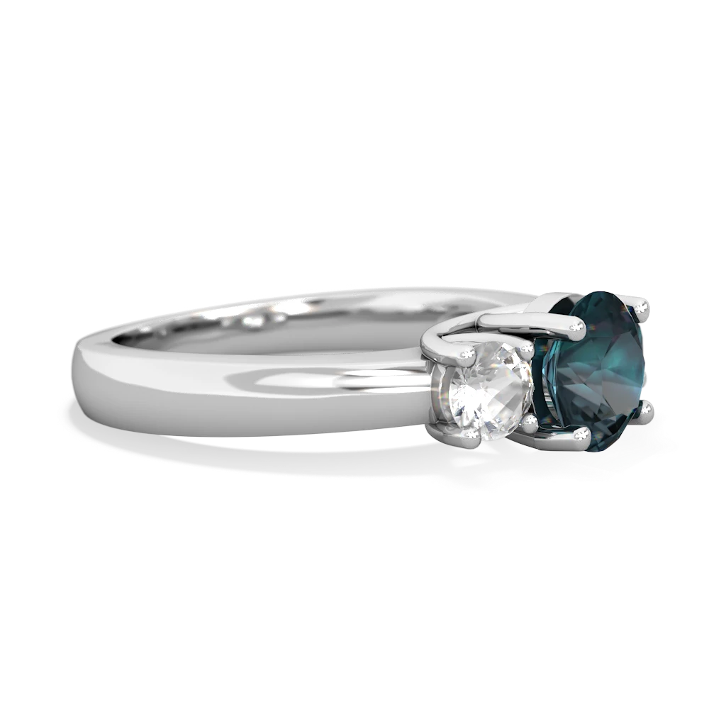 Alexandrite Three Stone Round Trellis 14K White Gold ring R4018