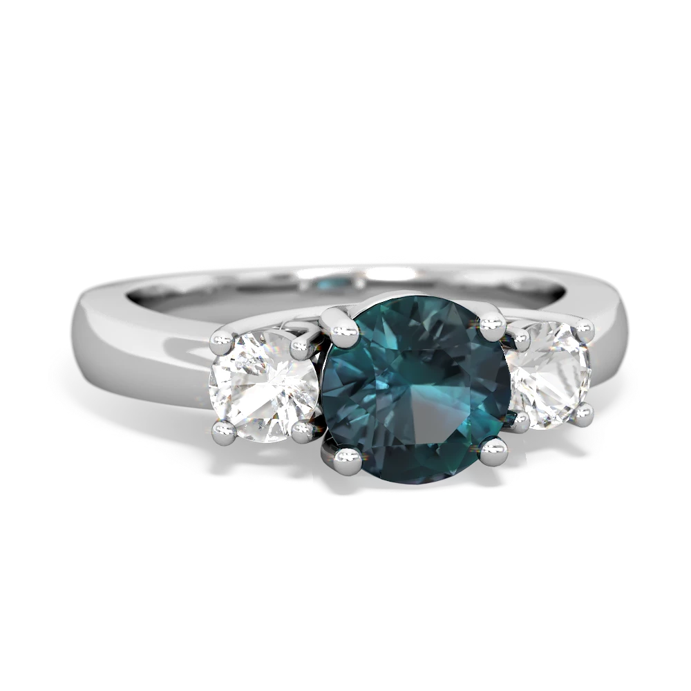 Alexandrite Three Stone Round Trellis 14K White Gold ring R4018