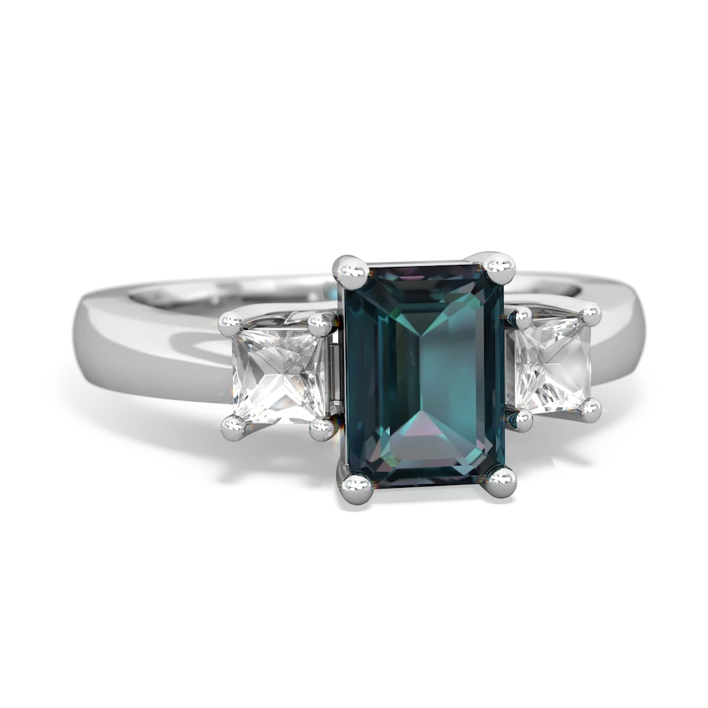 Alexandrite,White Topaz Ruby Three Stone Emerald-cut Trellis ring