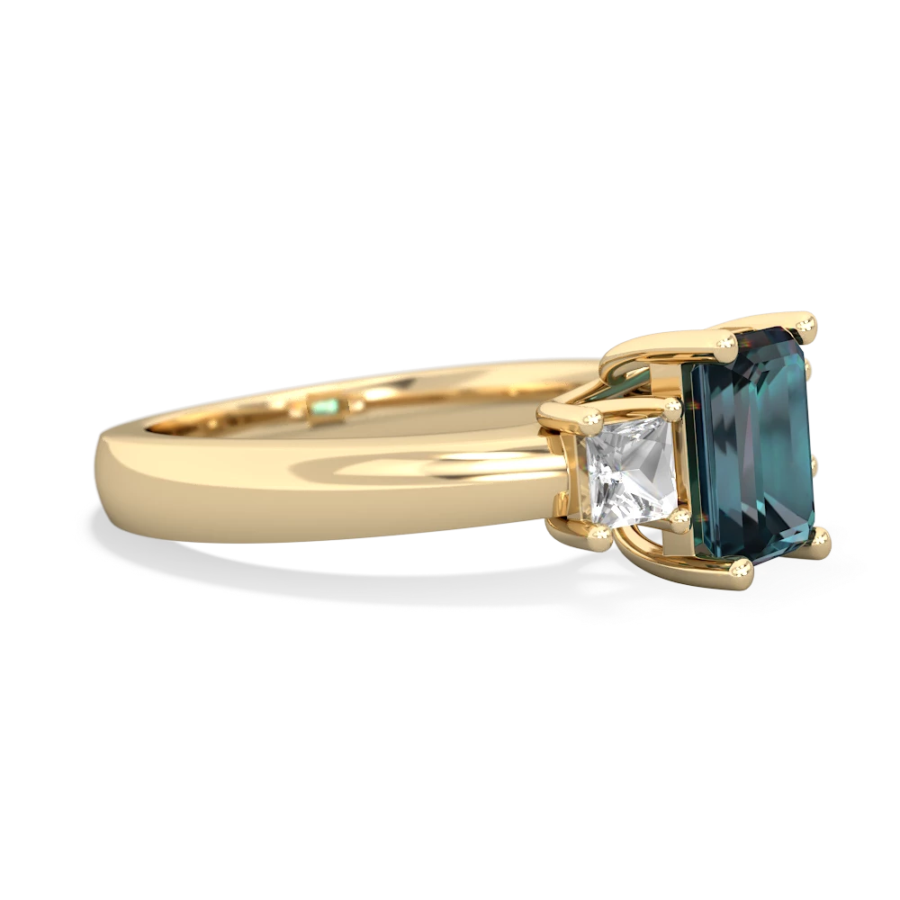 Alexandrite Three Stone Emerald-Cut Trellis 14K Yellow Gold ring R4021