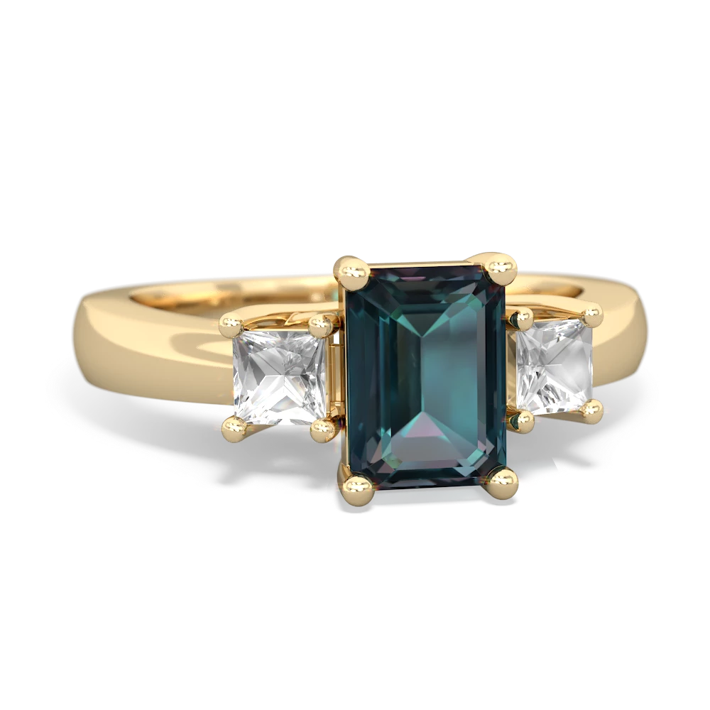 Alexandrite Three Stone Emerald-Cut Trellis 14K Yellow Gold ring R4021