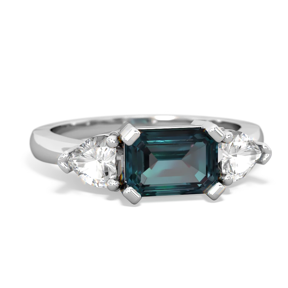 Alexandrite Three Stone 14K White Gold ring R5235