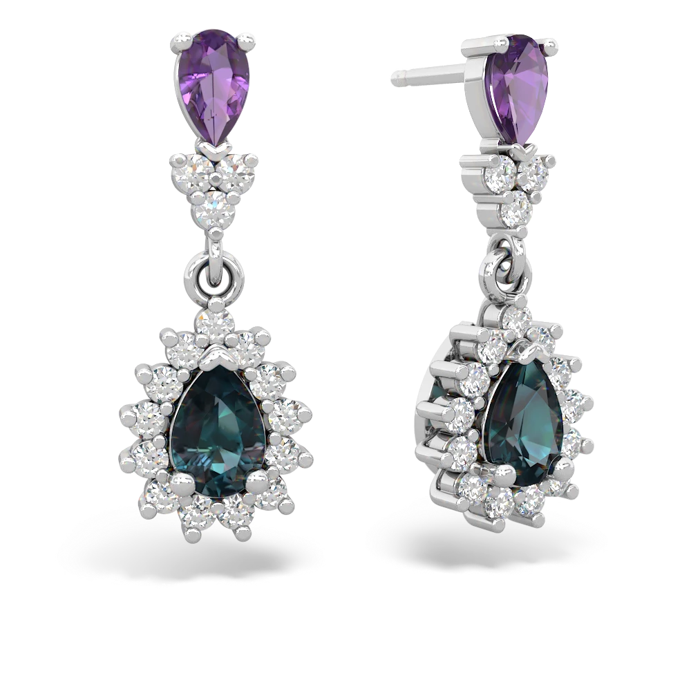 Amethyst Halo Pear Dangle 14K White Gold earrings E1882