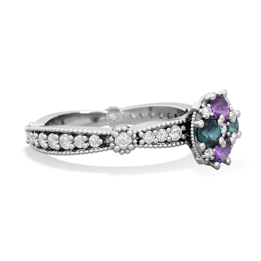 Amethyst Sparkling Tiara Cluster 14K White Gold ring R26293RD