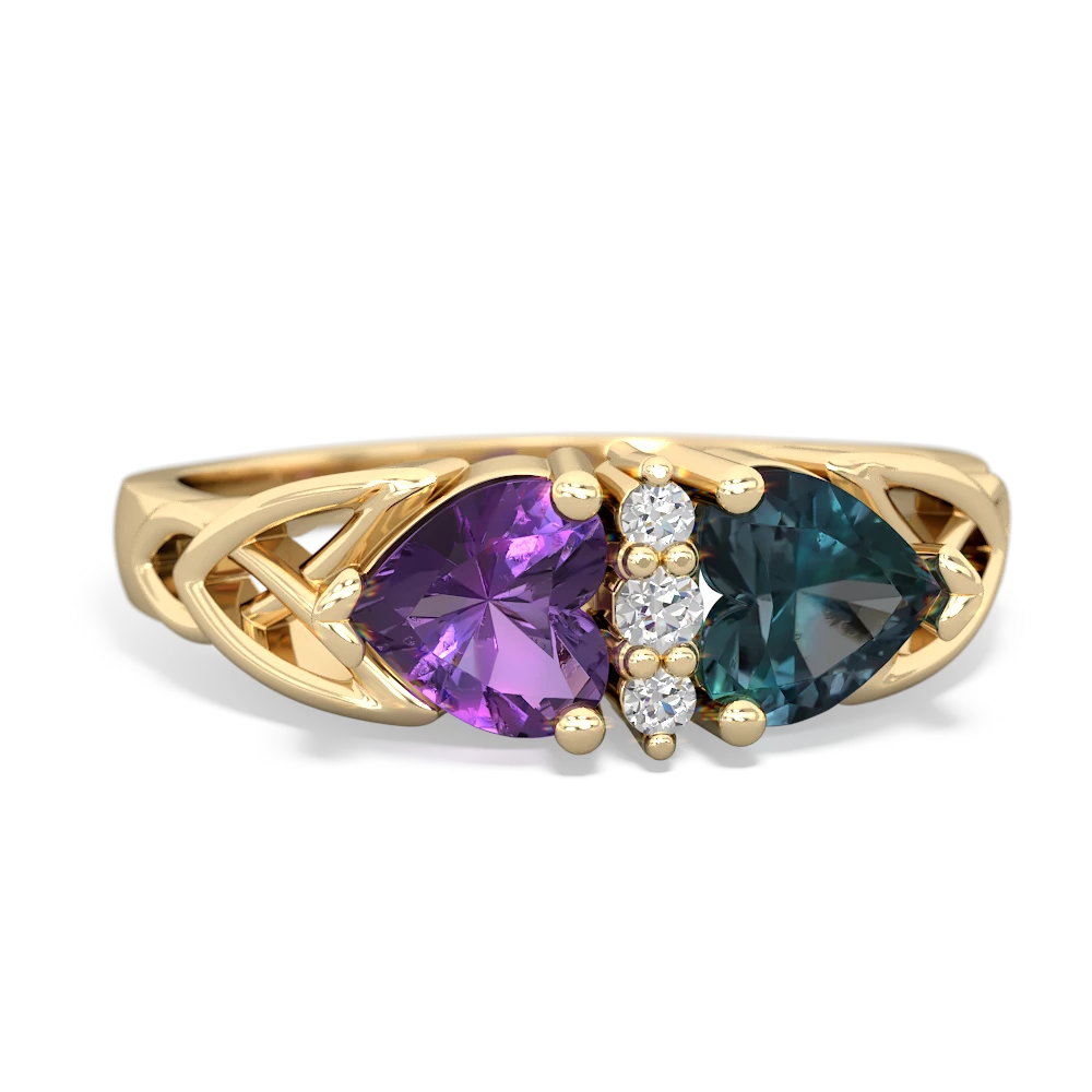 Amethyst Celtic Knot Double Heart 14K Yellow Gold ring R5040