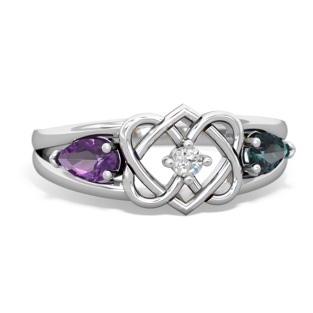 Amethyst Hearts Intertwined 14K White Gold ring R5880