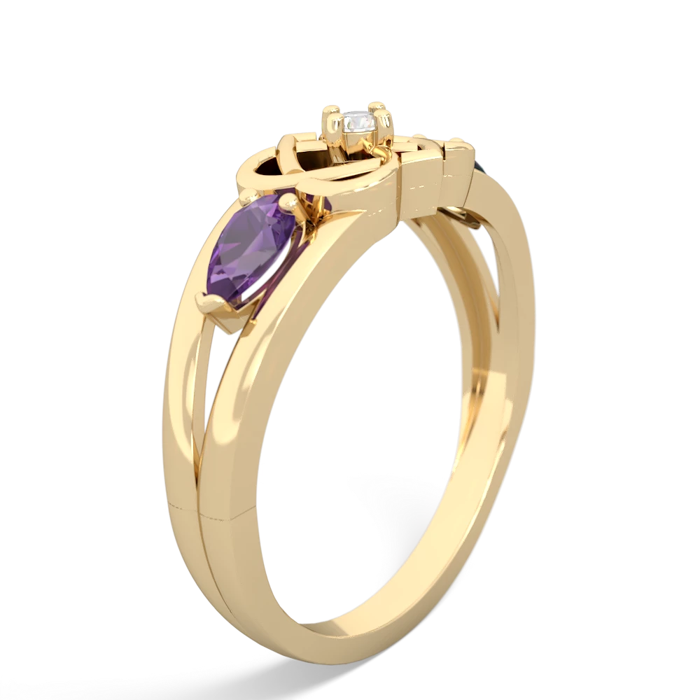 Amethyst Hearts Intertwined 14K Yellow Gold ring R5880