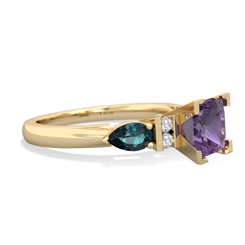 Amethyst 6Mm Princess Eternal Embrace Engagement 14K Yellow Gold ring C2002