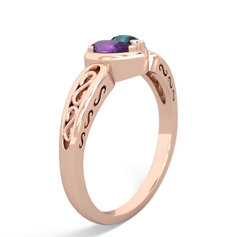 Amethyst Filligree 'One Heart' 14K Rose Gold ring R5070