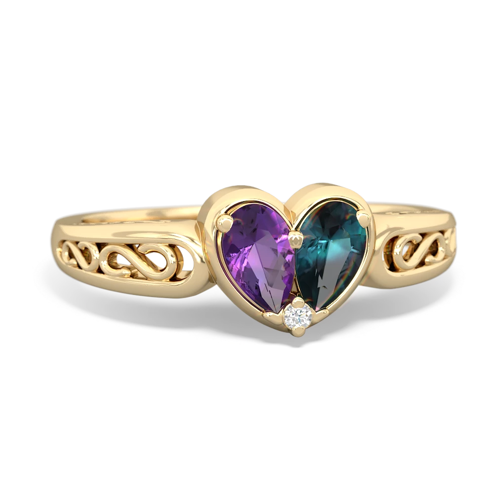 Amethyst Filligree 'One Heart' 14K Yellow Gold ring R5070