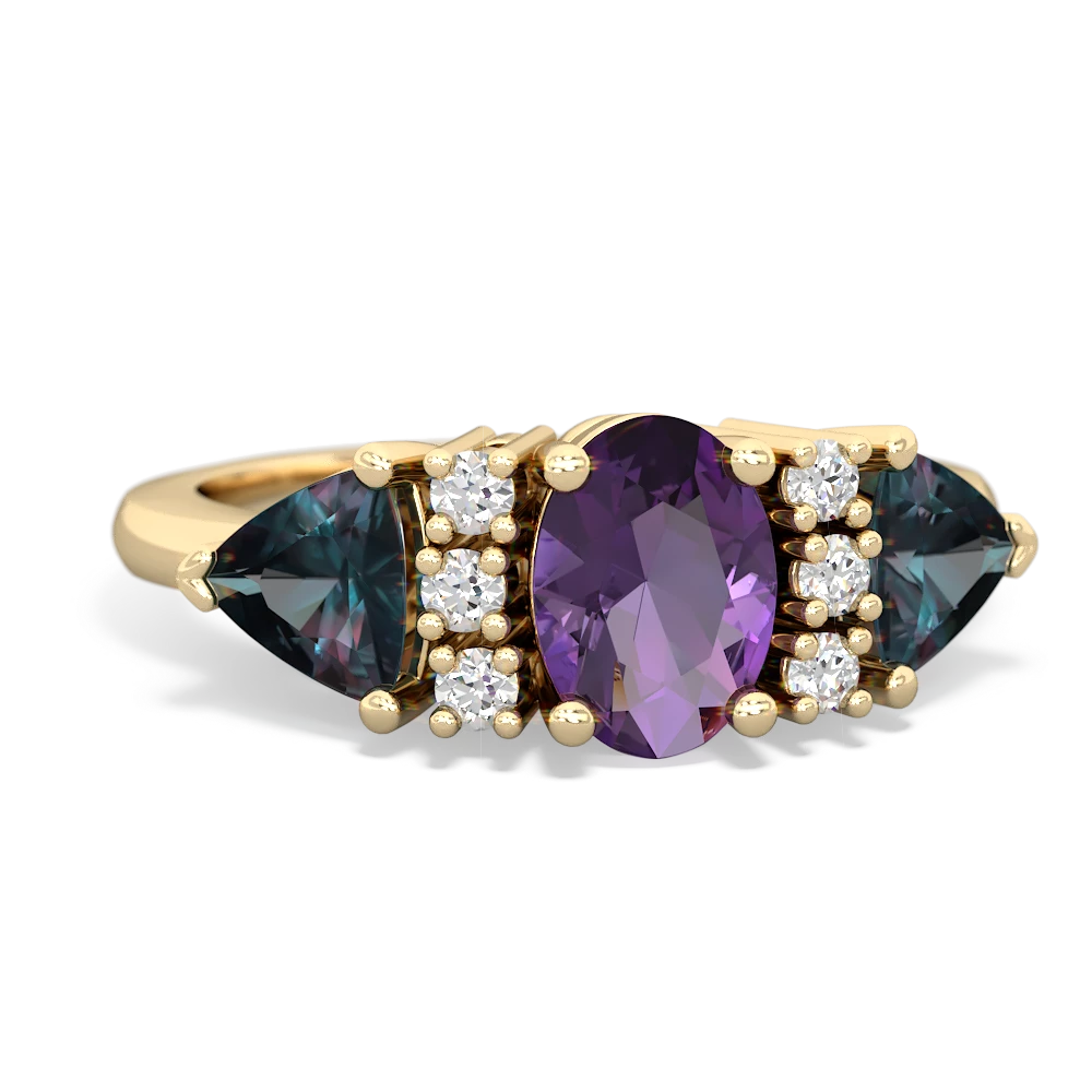 Amethyst Antique Style Three Stone 14K Yellow Gold ring R2186