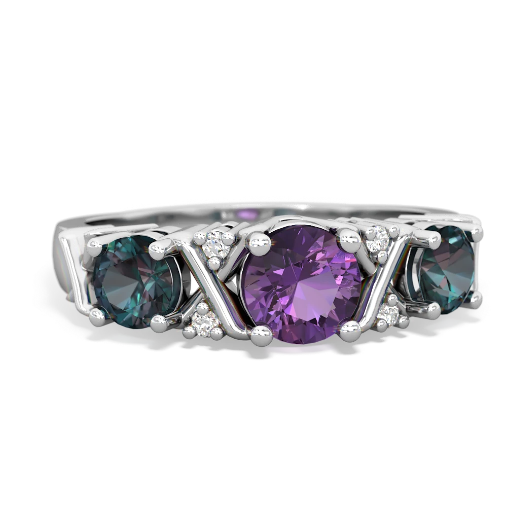 Amethyst Hugs And Kisses 14K White Gold ring R5016