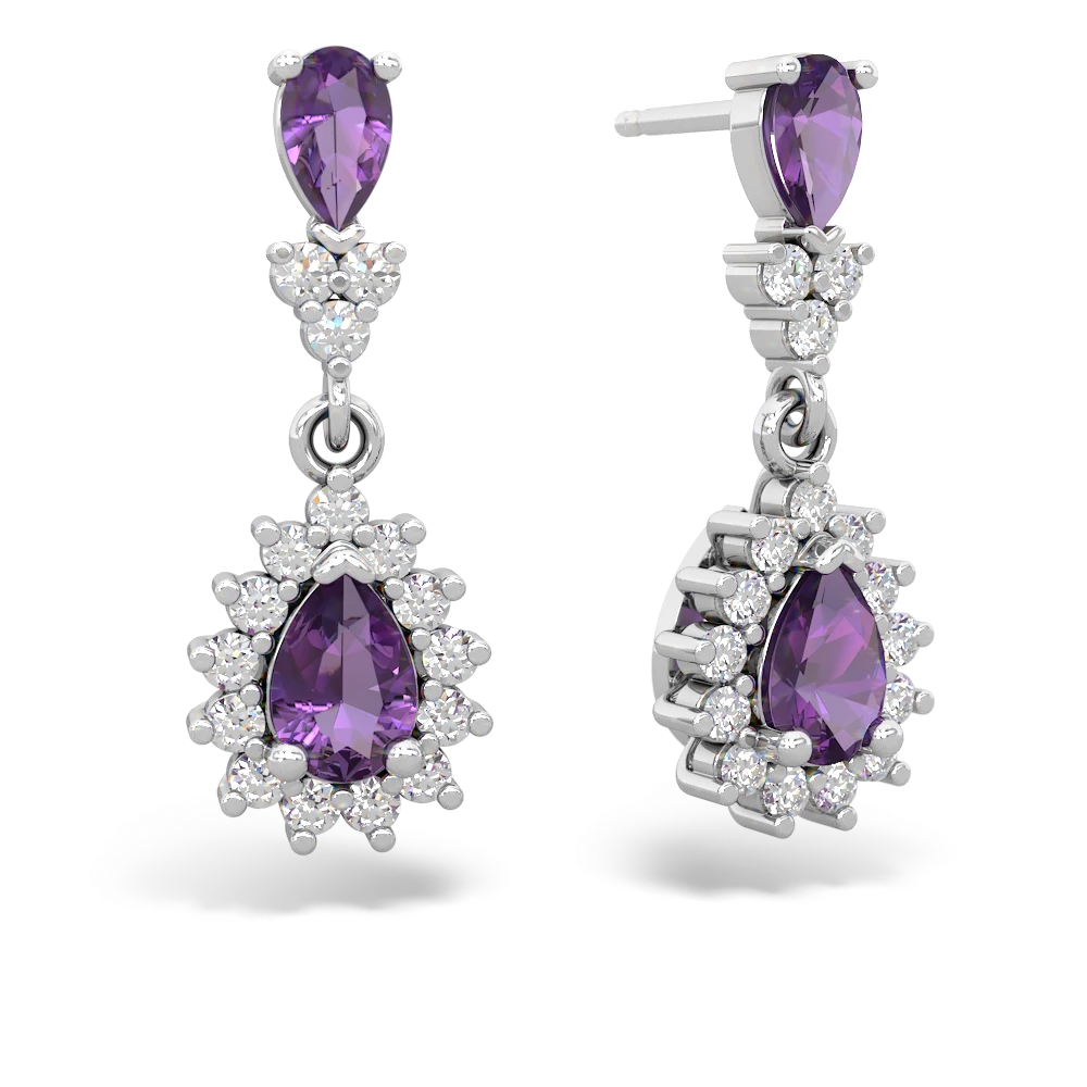 Amethyst Halo Pear Dangle 14K White Gold earrings E1882