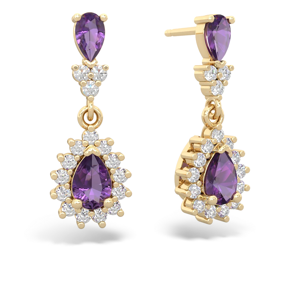 Amethyst Halo Pear Dangle 14K Yellow Gold earrings E1882