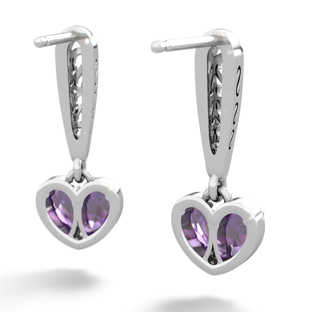 Amethyst Filligree Heart 14K White Gold earrings E5070