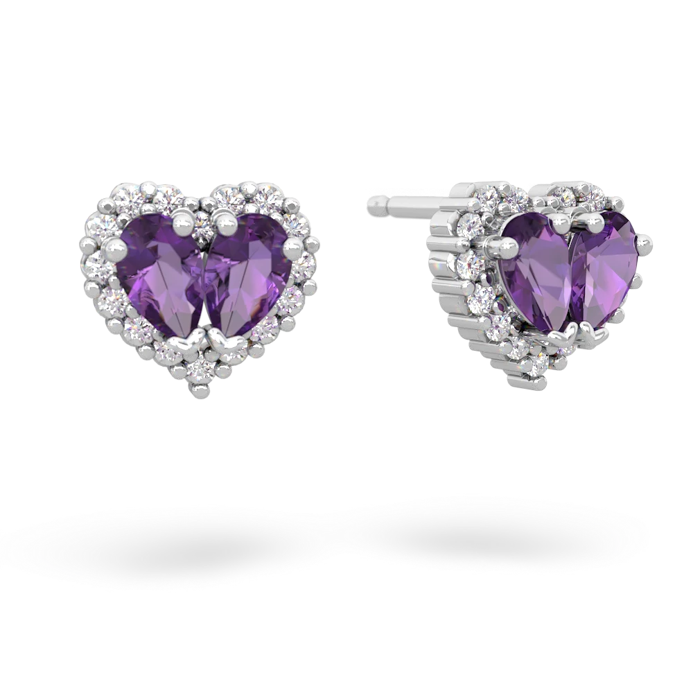 Amethyst Halo 14K White Gold earrings E7008